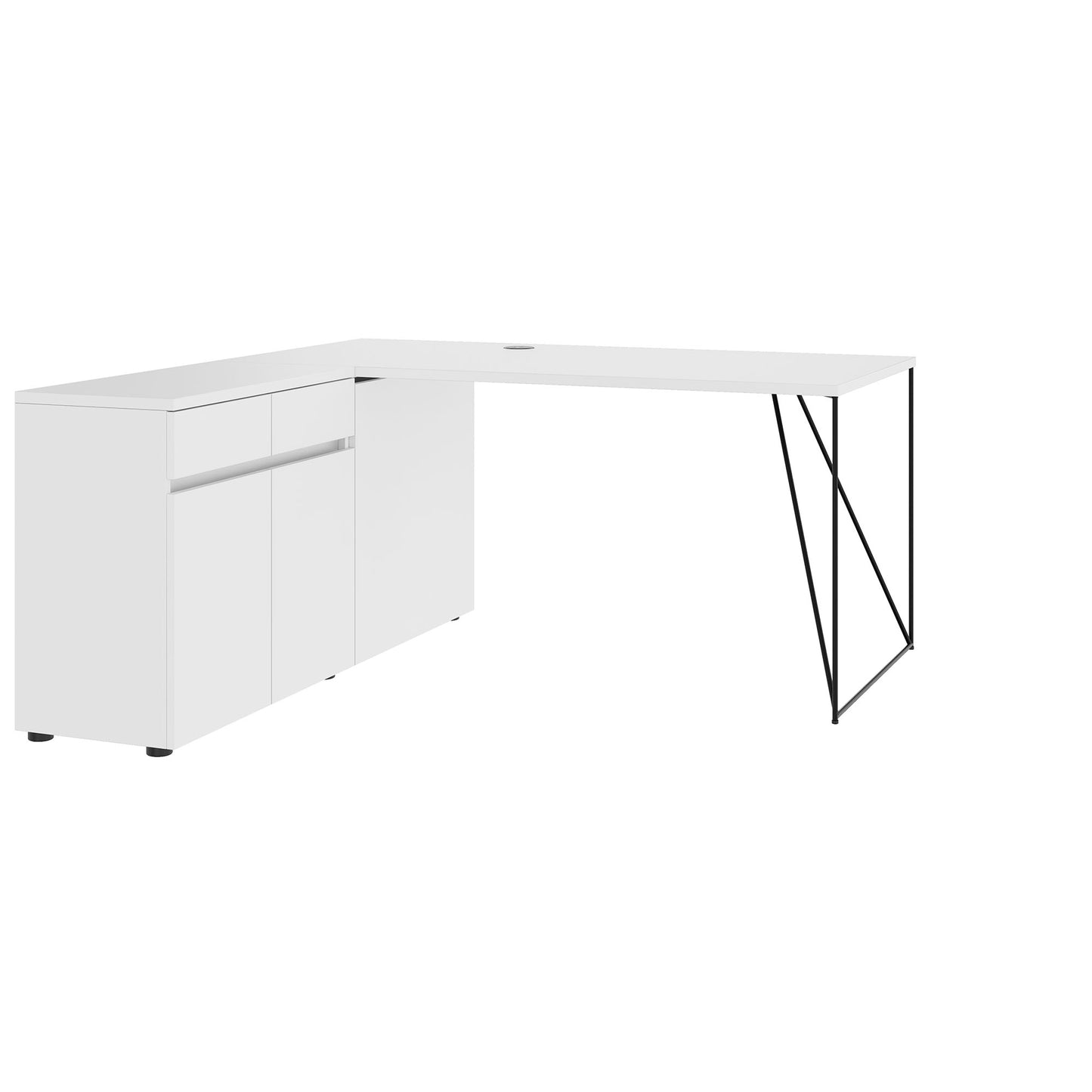 AIR Scrivania | 1600 - 2000 mm, credenza elettrificata, integrata, bianco