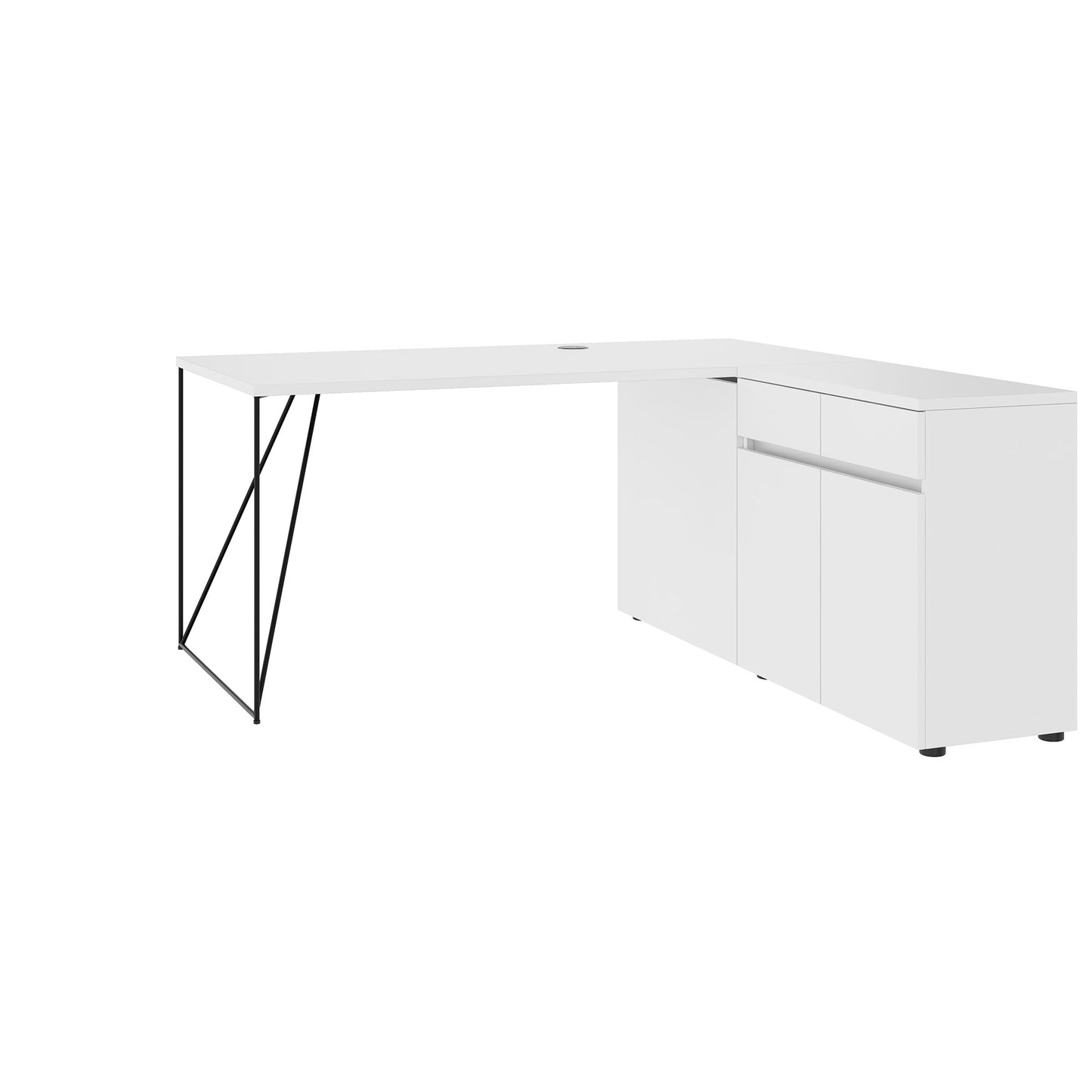 AIR Scrivania | 1600 - 2000 mm, credenza elettrificata, integrata, bianco