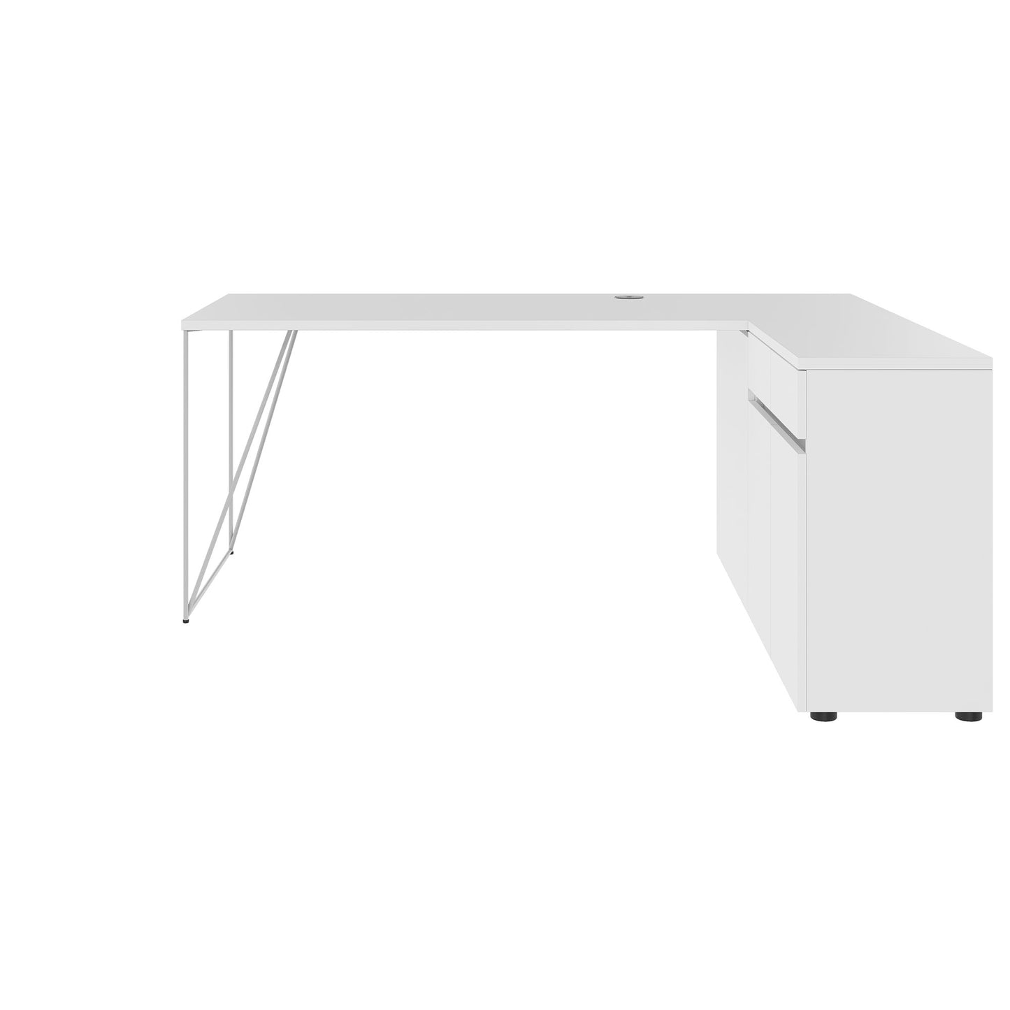 AIR Scrivania | 1600 - 2000 mm, credenza elettrificata, integrata, bianco