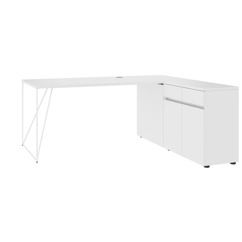 AIR desk | 1600 - 2000 mm, electrified, integrated sideboard, white