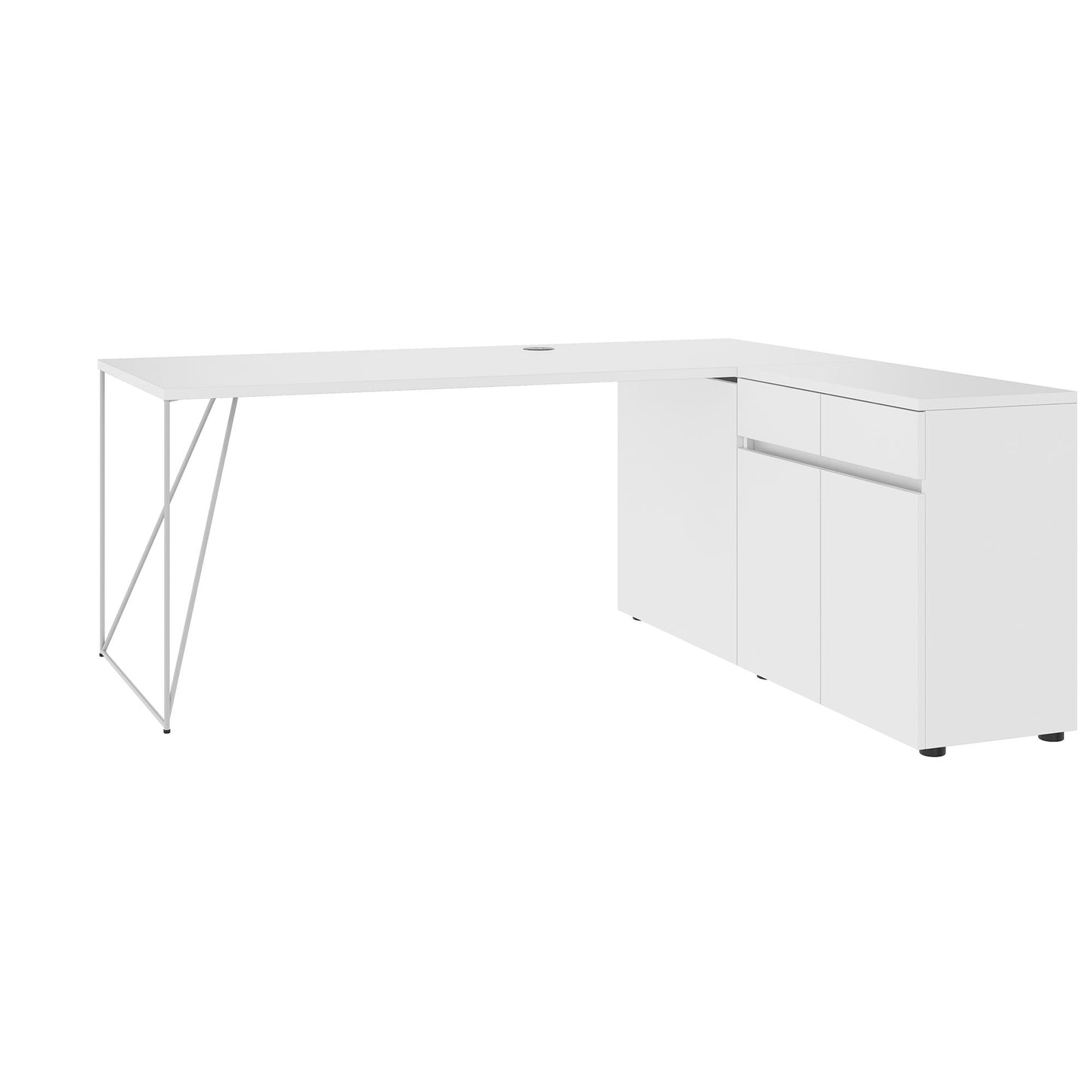 AIR Scrivania | 1600 - 2000 mm, credenza elettrificata, integrata, bianco