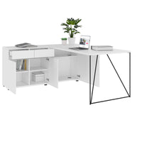 AIR Schreibtisch | 1600 - 2000 mm, elektrifiziert, integriertes Sideboard, Weiß