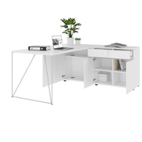 AIR Schreibtisch | 1600 - 2000 mm, elektrifiziert, integriertes Sideboard, Weiß