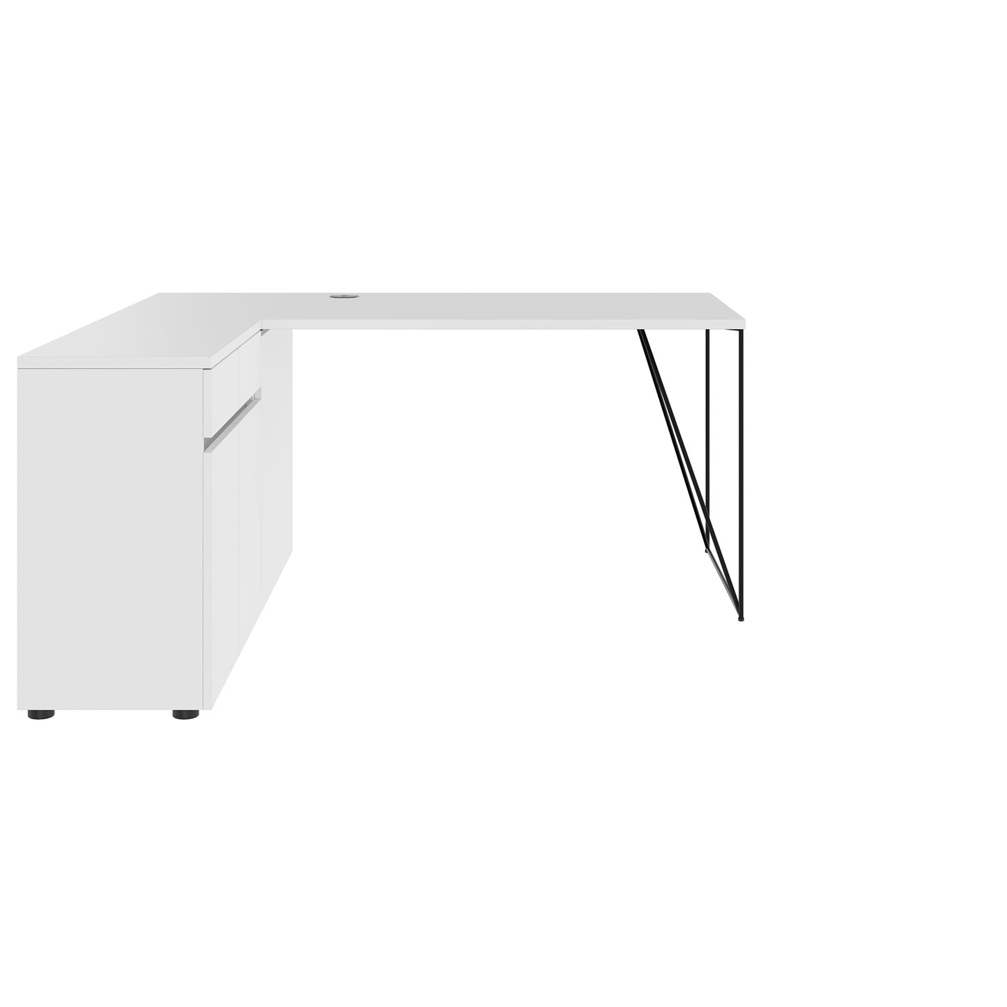 AIR Scrivania | 1600 - 2000 mm, credenza elettrificata, integrata, bianco