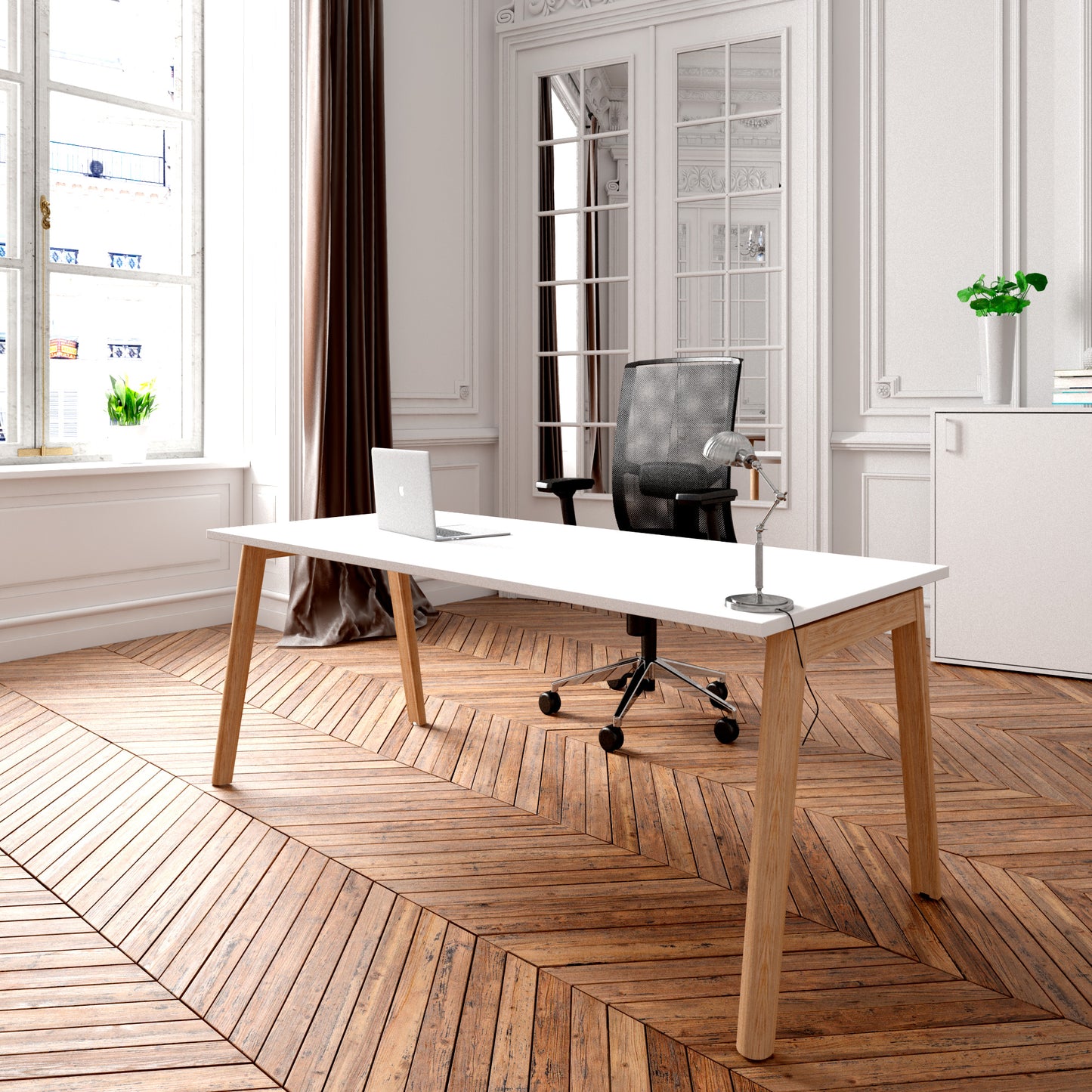 NOVA Wood Desk | Telaio in legno massiccio, 1800 x 800 mm, bianco