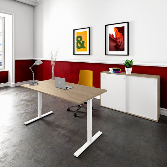 ONE H Desk | Manually height adjustable, 1400 x 800 mm, amber oak