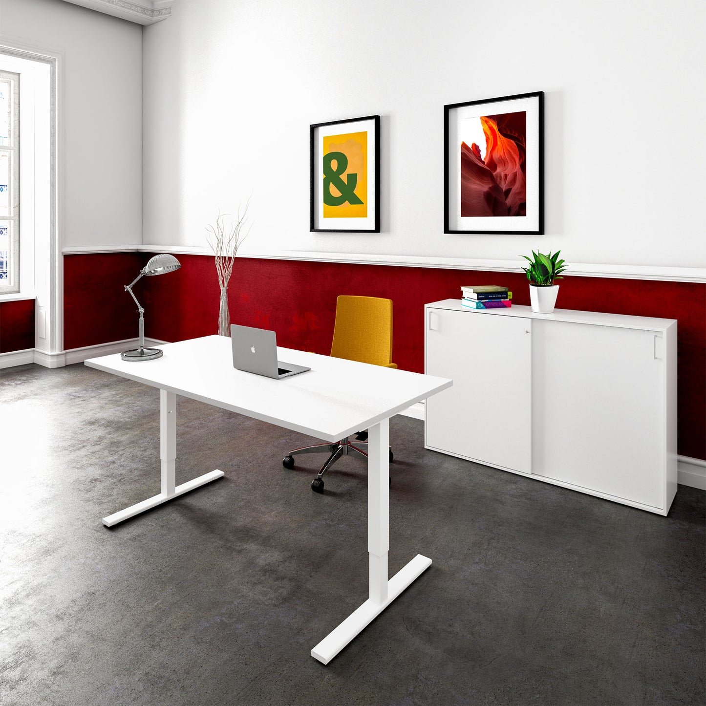 One H desk | Manually height adjustable, 1400 x 800 mm, white