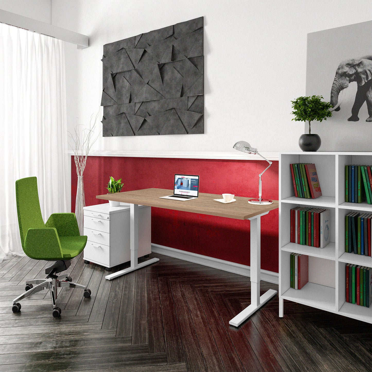 ONE H Desk | Manually height adjustable, 1600 x 800 mm, amber oak