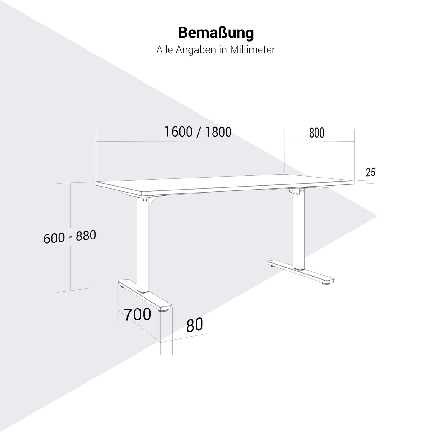 Scarico Desk | 1600 - 1800 mm, altezza manuale regolabile, antracite