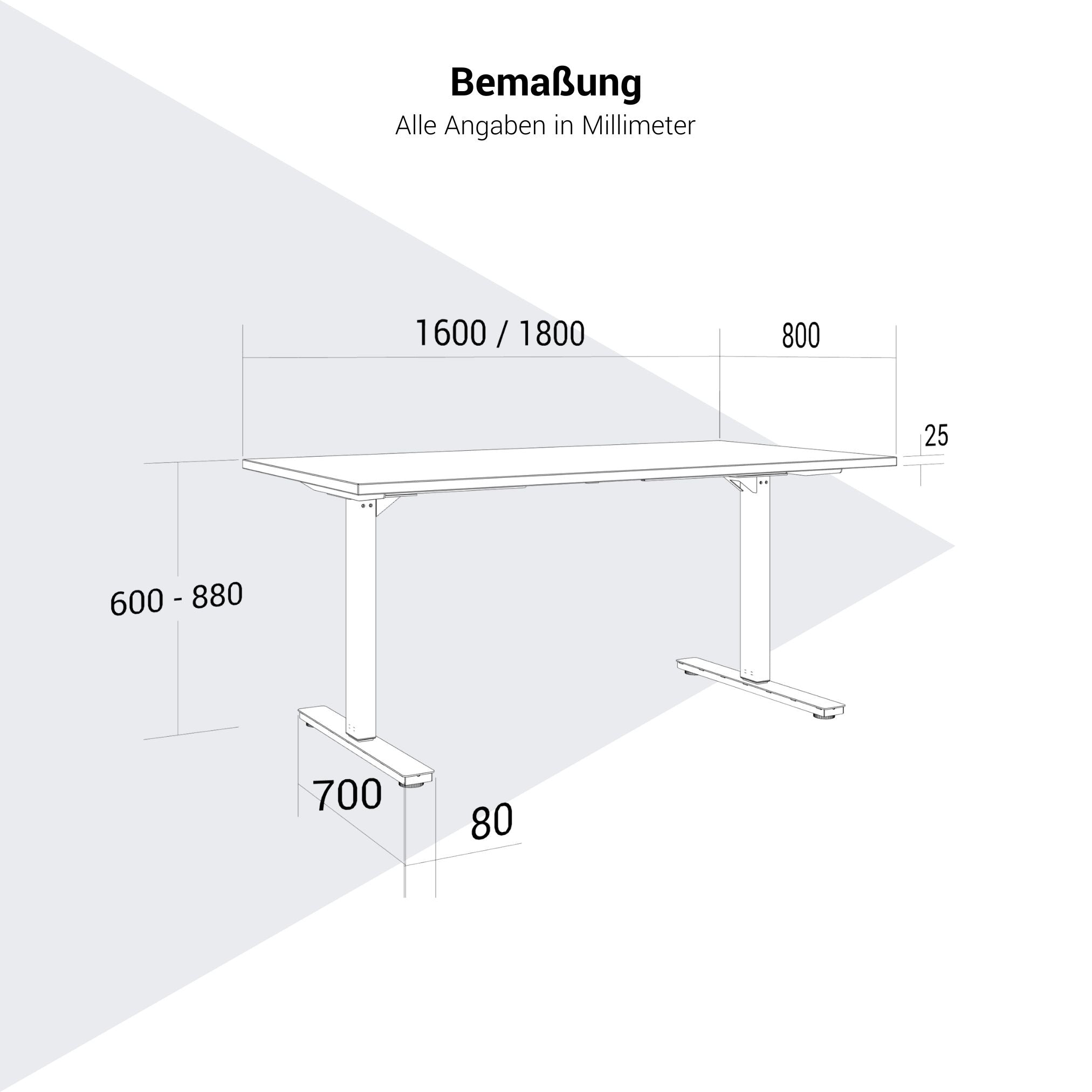 Scale Desk | 1600 - 1800 mm, réglable manuellement à hauteur, gris perlé