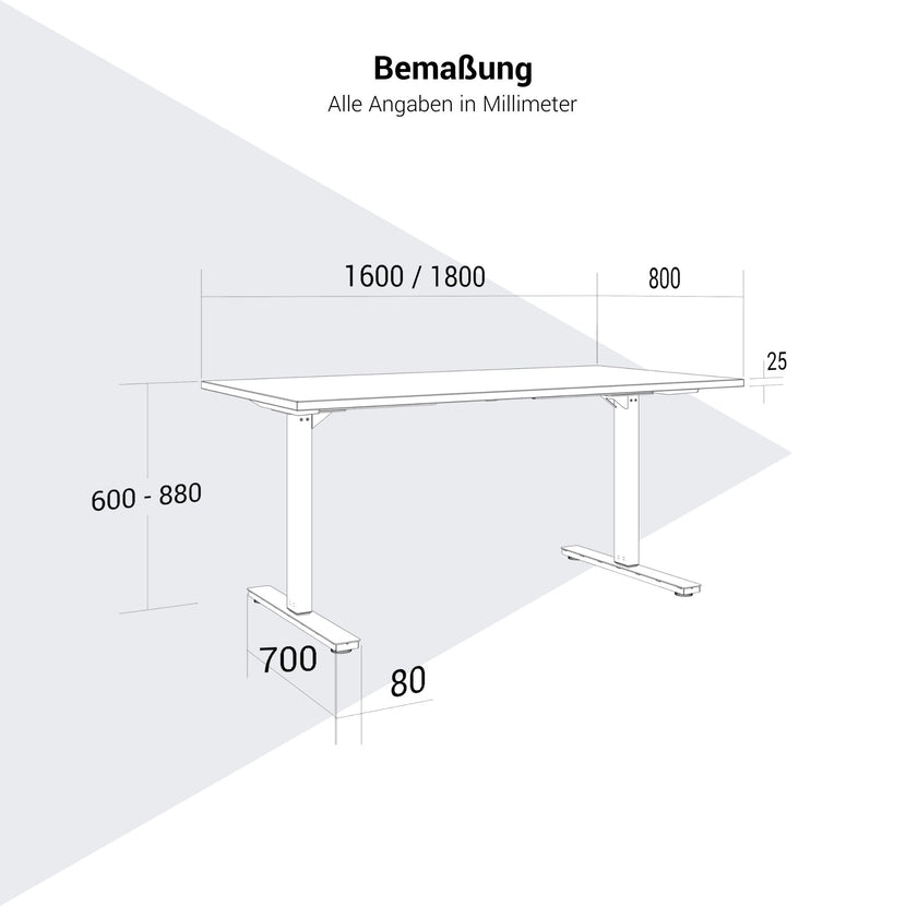 Scale Desk | 1600 - 1800 mm, réglable manuellement à hauteur, gris perlé