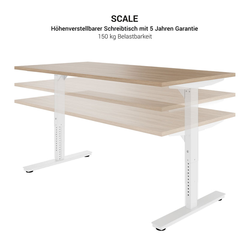Scale Desk | 1600 - 1800 mm, réglable manuellement à hauteur, gris perlé