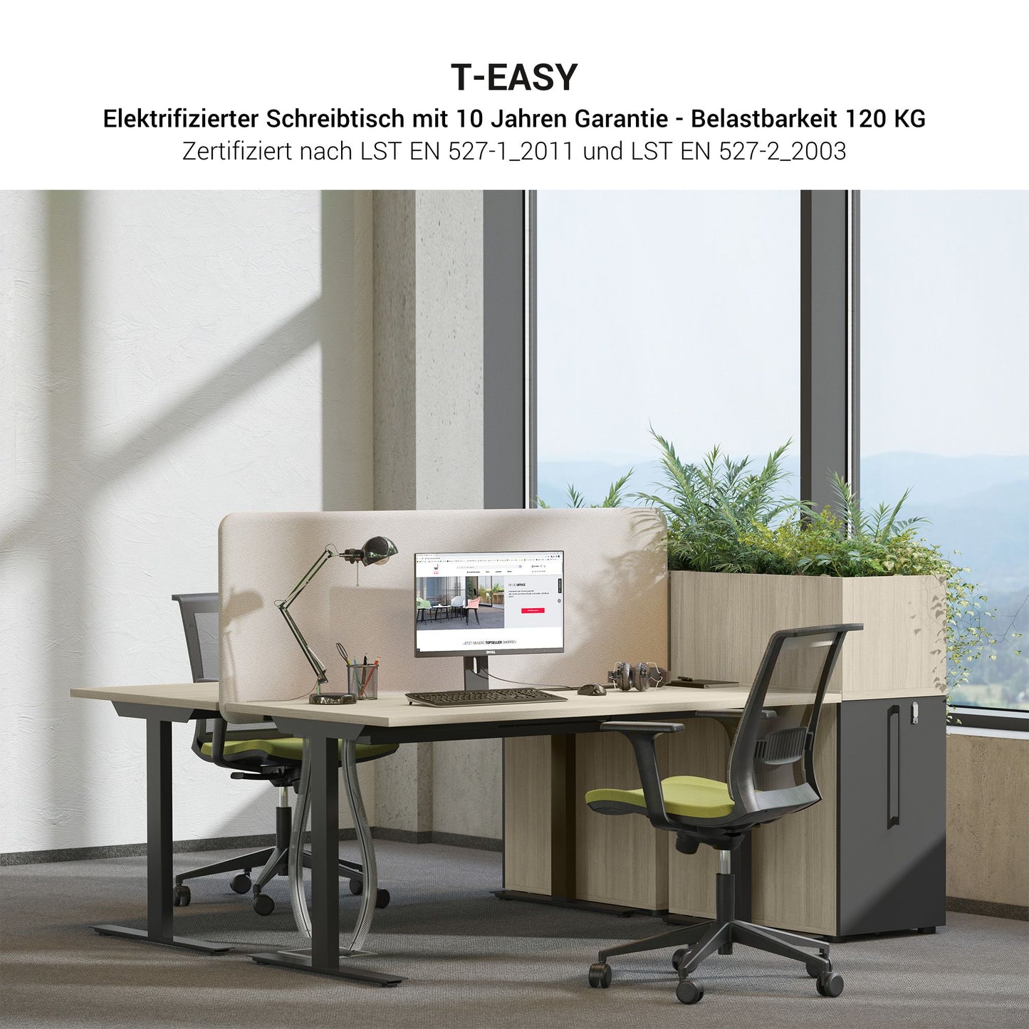 Bureau T-EASY | 1200 - 1800 mm, électrifié, chêne ambré