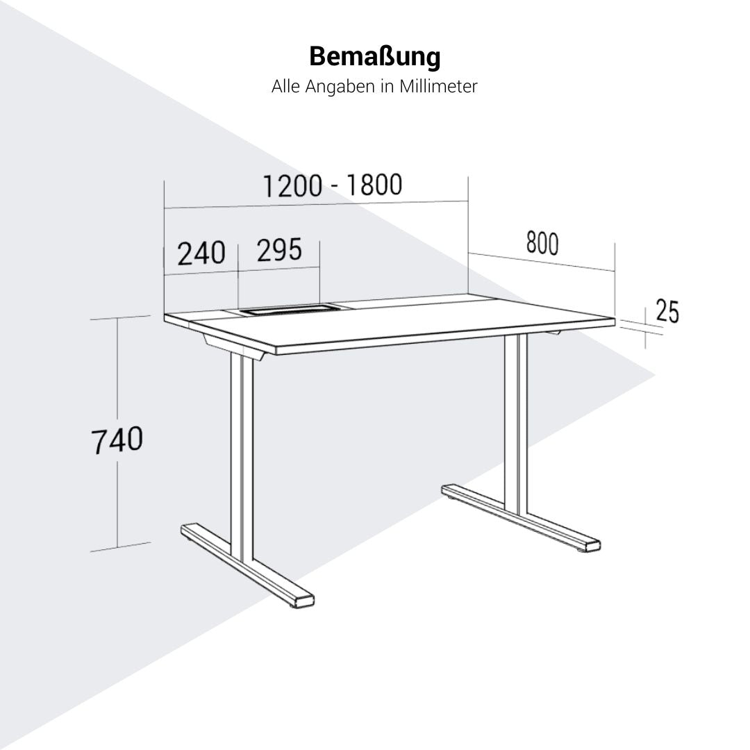 Bureau T-EASY | 1200 - 1800 mm, électrifié, cendre de sable