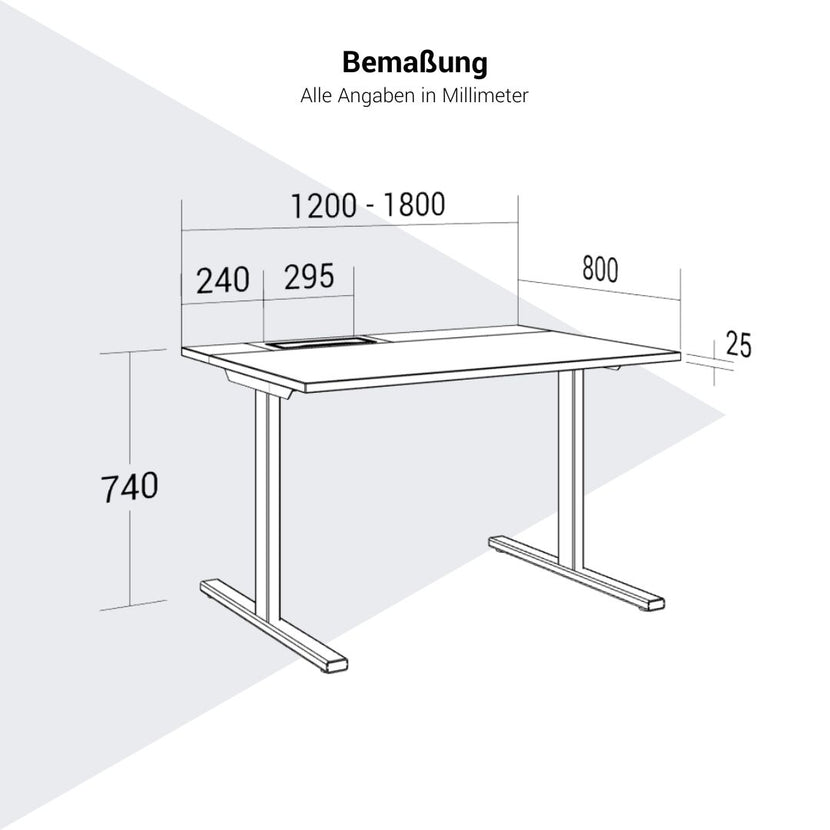 T-EASY Schreibtisch | 1200 - 1800 mm, elektrifiziert, Schwarz