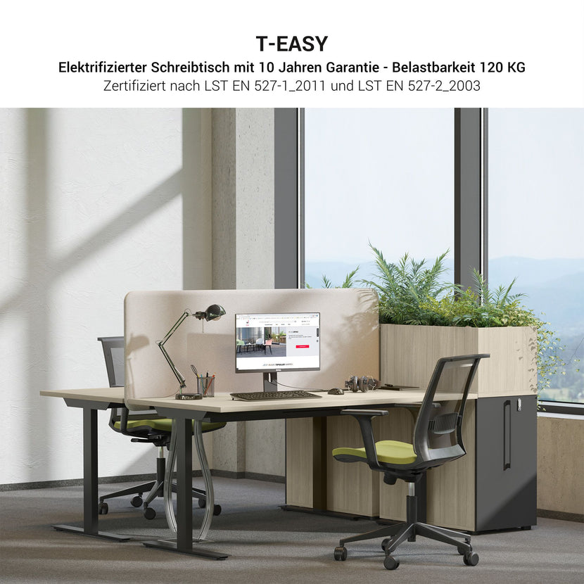 T-EASY Schreibtisch | 1200 - 1800 mm, elektrifiziert, Schwarz