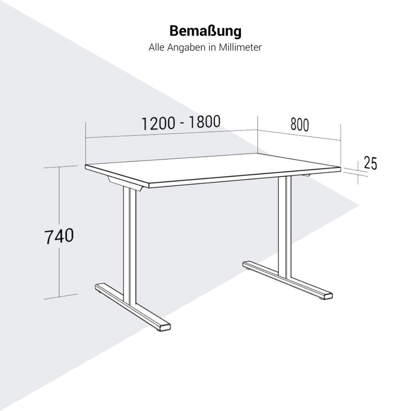 T-EASY Schreibtisch | 1200 - 1800 mm, Nussbaum - 8 Main Image