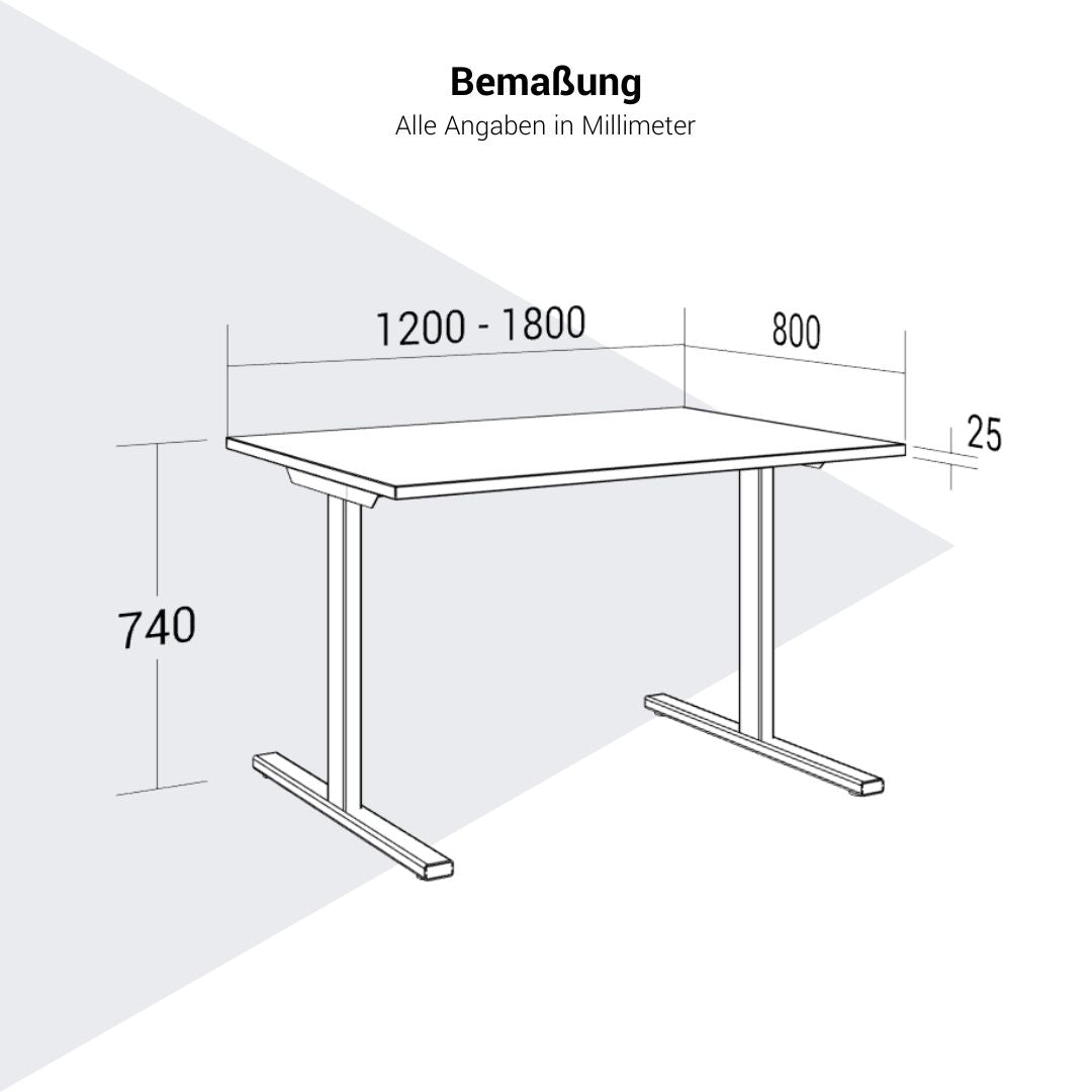 Bureau T-EASY | 1200 - 1800 mm, blanc