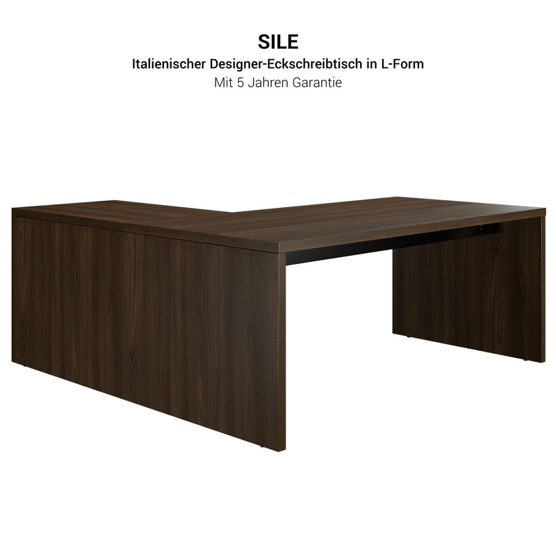 BRALCO SILE Schreibtisch mit Anbautisch | 1800 - 2000 mm, Winkelschreibtisch, Kabelkanal, Wangengestell, Nussbaum - 7 Main Image