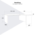 BRALCO SILE Schreibtisch mit Anbautisch | 1800 - 2000 mm, Winkelschreibtisch, Kabelkanal, Wangengestell, Nussbaum - 11 Thumbnail Image