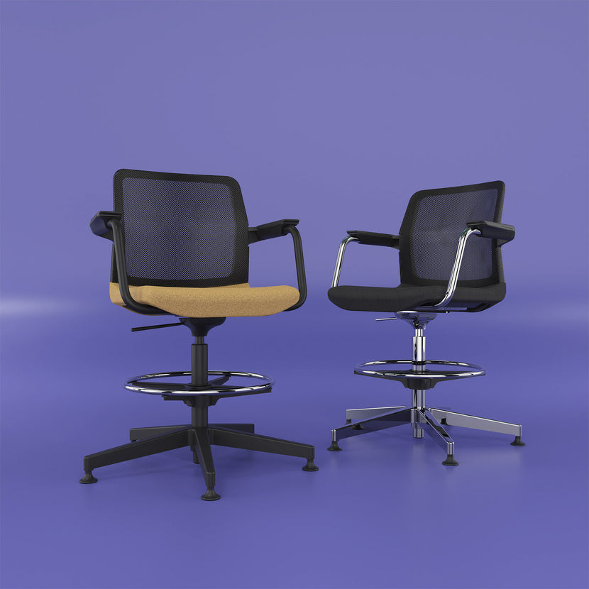 WIND Counter chair | 5-star base, footrest, network back, polyester cover Berta