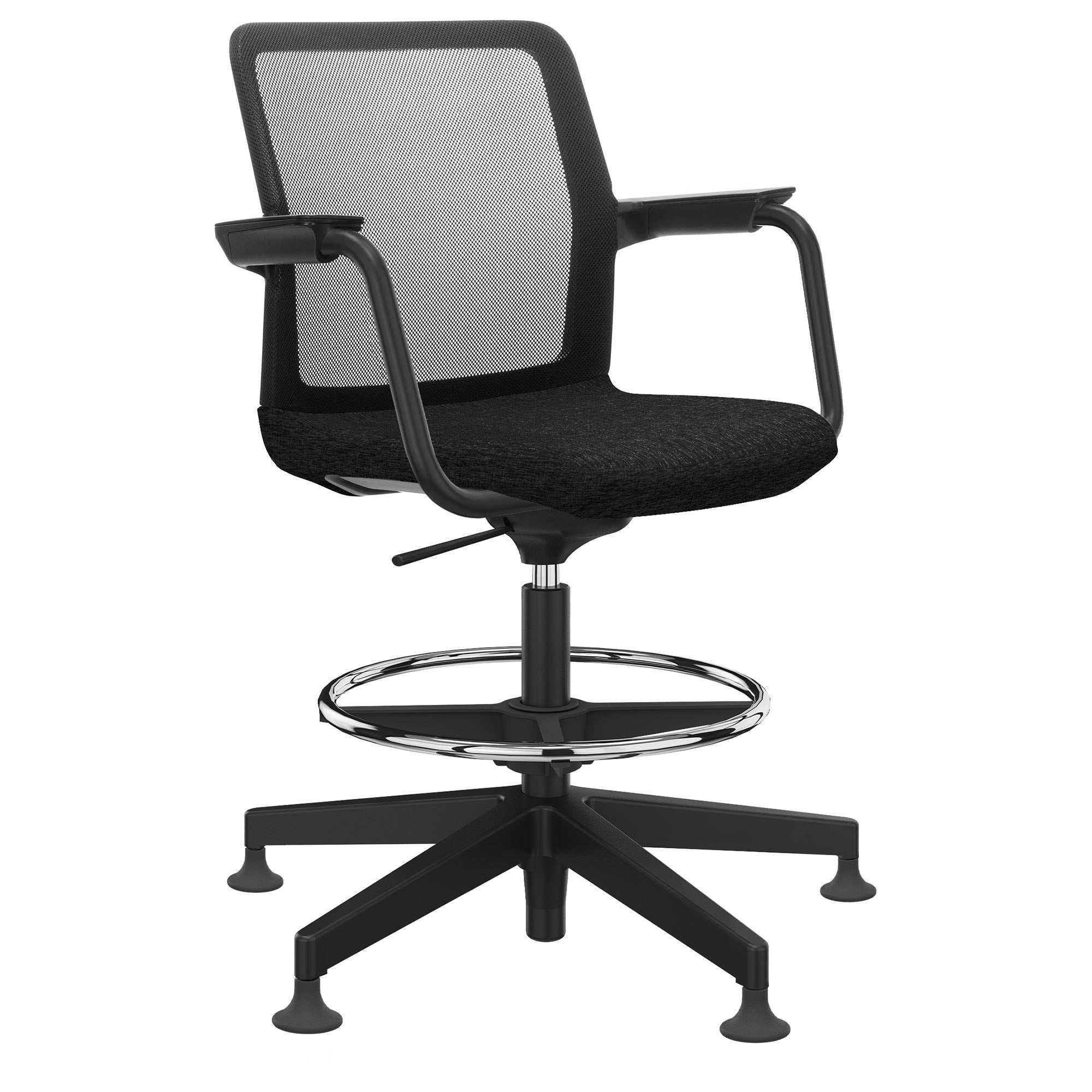 WIND Counter chair | 5-star base, footrest, network back, polyester cover Berta