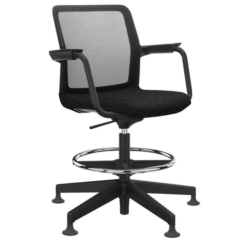 WIND Counter chair | 5-star base, footrest, network back, polyester cover Berta