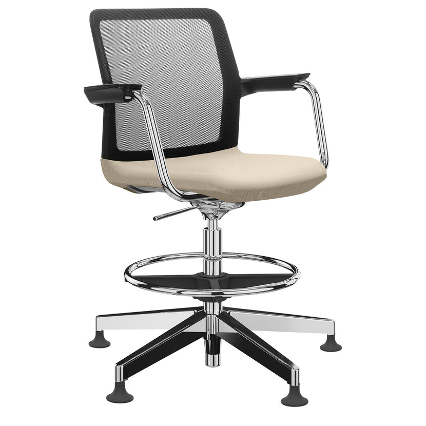 WIND Counter chair | 5-star base, footrest, network back, polyester cover Lucia