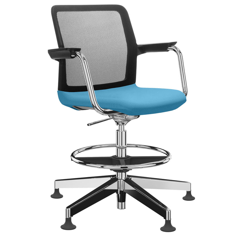 WIND Counter chair | 5-star base, footrest, network back, polyester cover Lucia