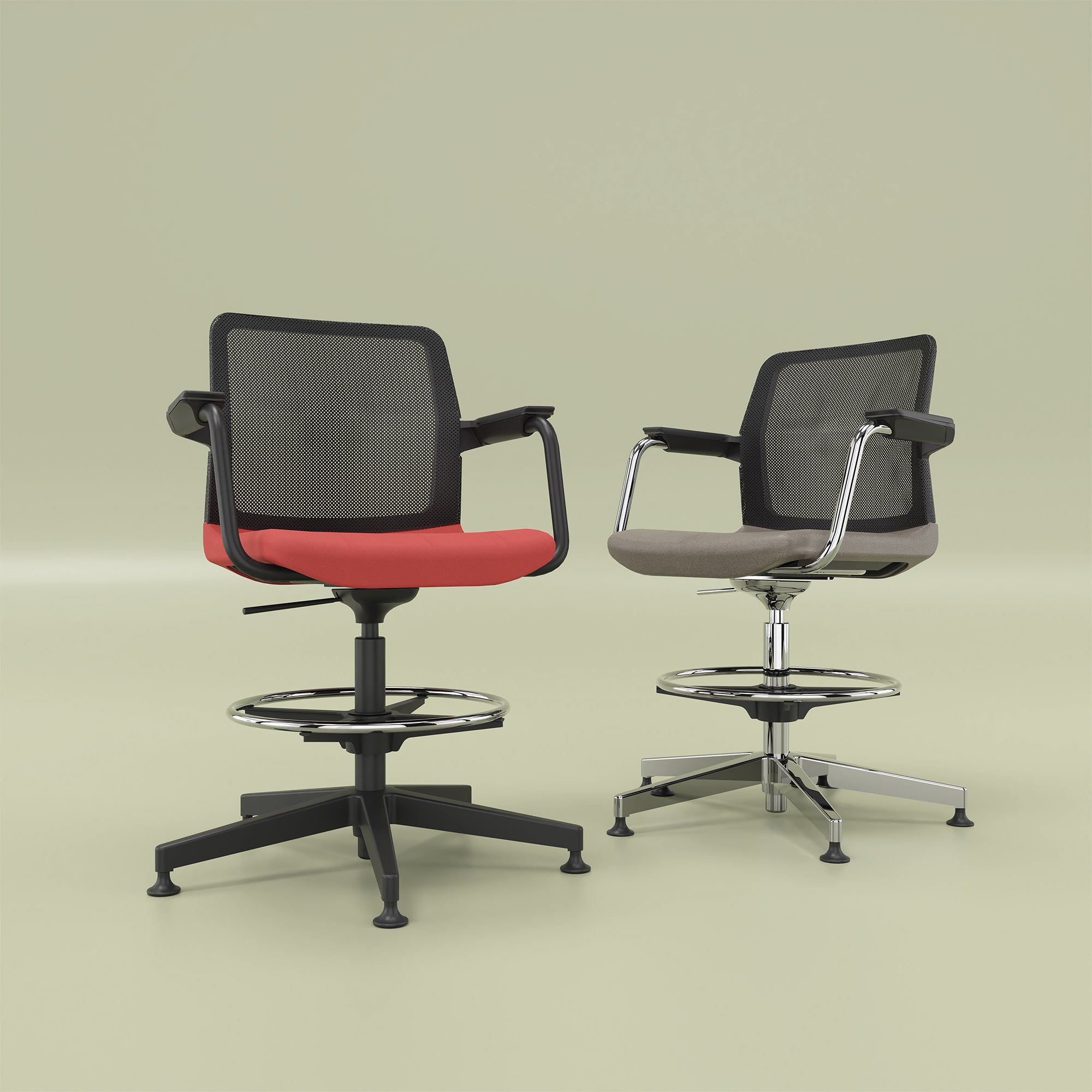 WIND Counter chair | 5-star base, footrest, network back, polyester cover Lucia
