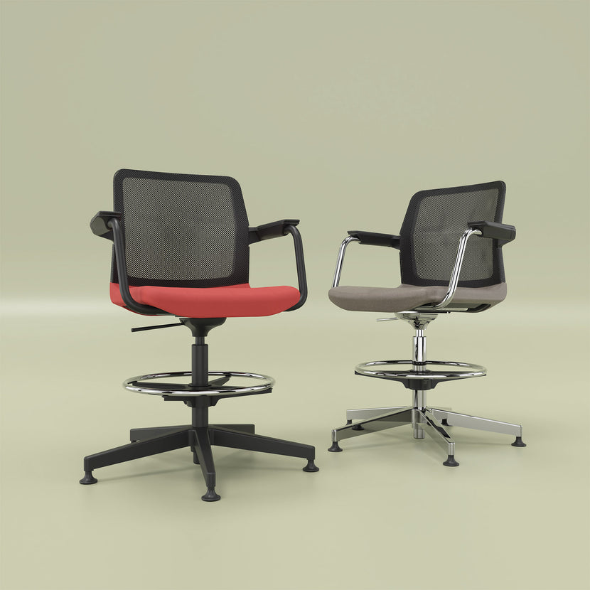 WIND Counter chair | 5-star base, footrest, network back, polyester cover Lucia