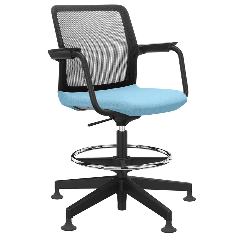 WIND Counter Chair | Base 5 étoiles, repose-pieds, dos du réseau, couvercles de laine Velito / Synergy
