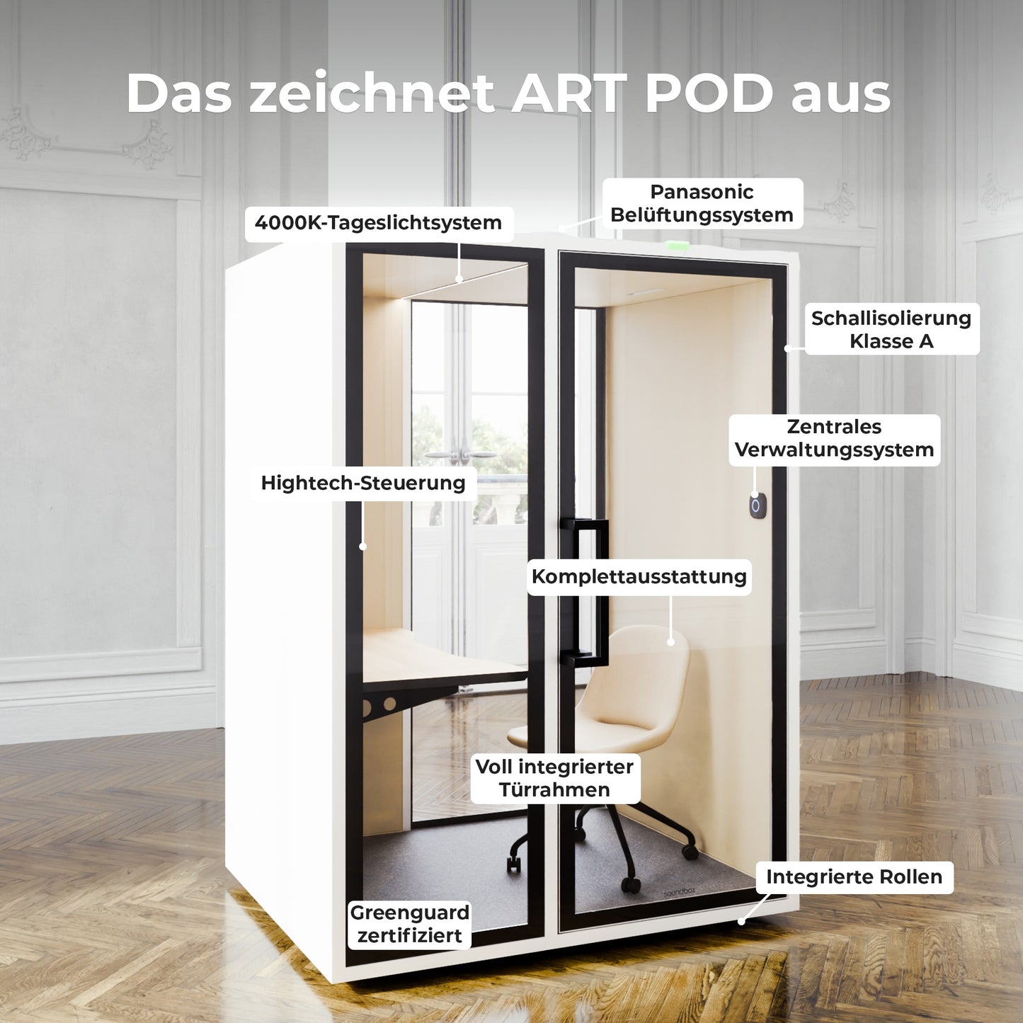 Soundbox ART M Telefonbox | Raum-in-Raum, Schallschutz Klasse A, Für 1 Person