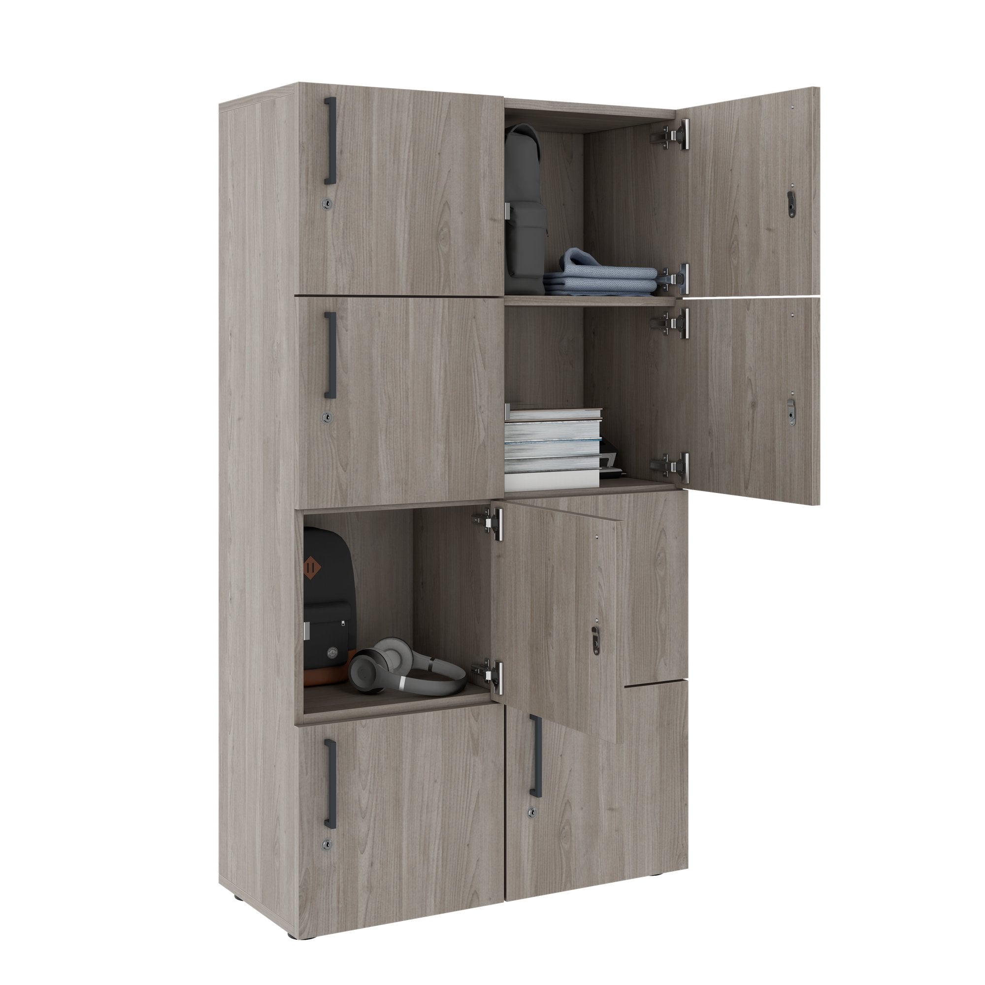 NOVA Lockers | 800 x 1092 - 1444 mm (6 - 8 lockers), gray northern oak