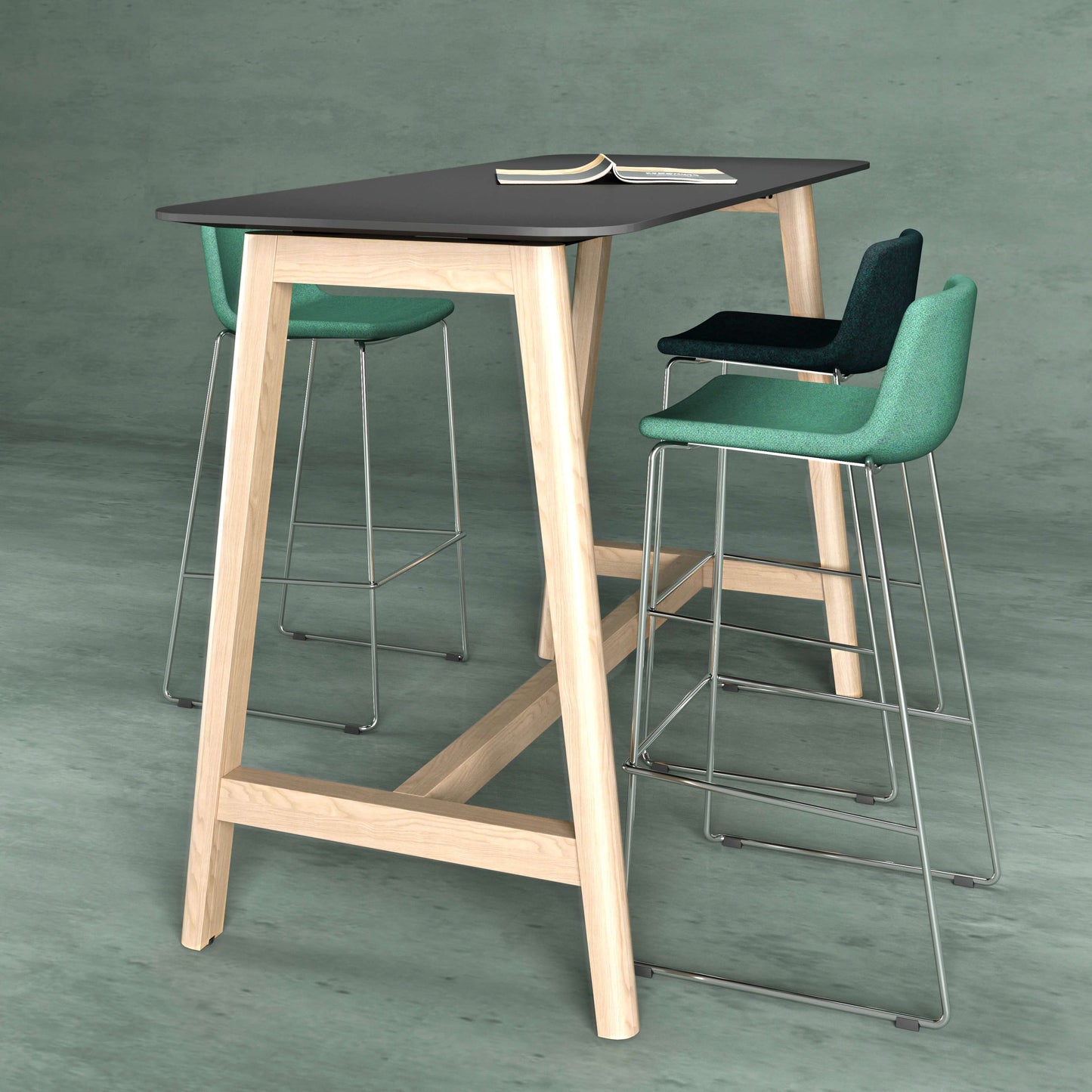 NOVA WOOD high table | Solid wood frame, 1600 x 700 mm, HPL FENIX Black