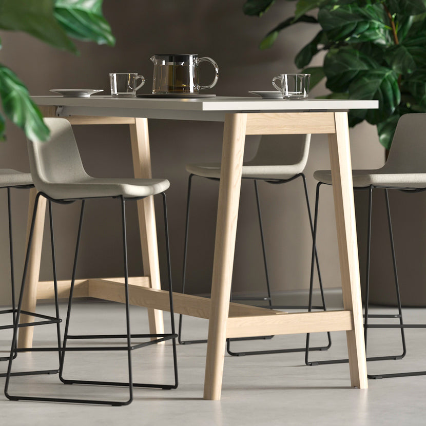 NOVA WOOD Hochtisch | Massivholz-Gestell, 1600 x 700 mm, Weiß
