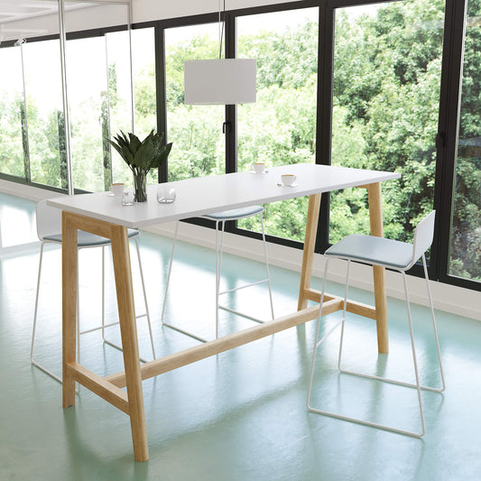 NOVA WOOD Table haute | Cadre en bois massif, 1600 x 700 mm, blanc