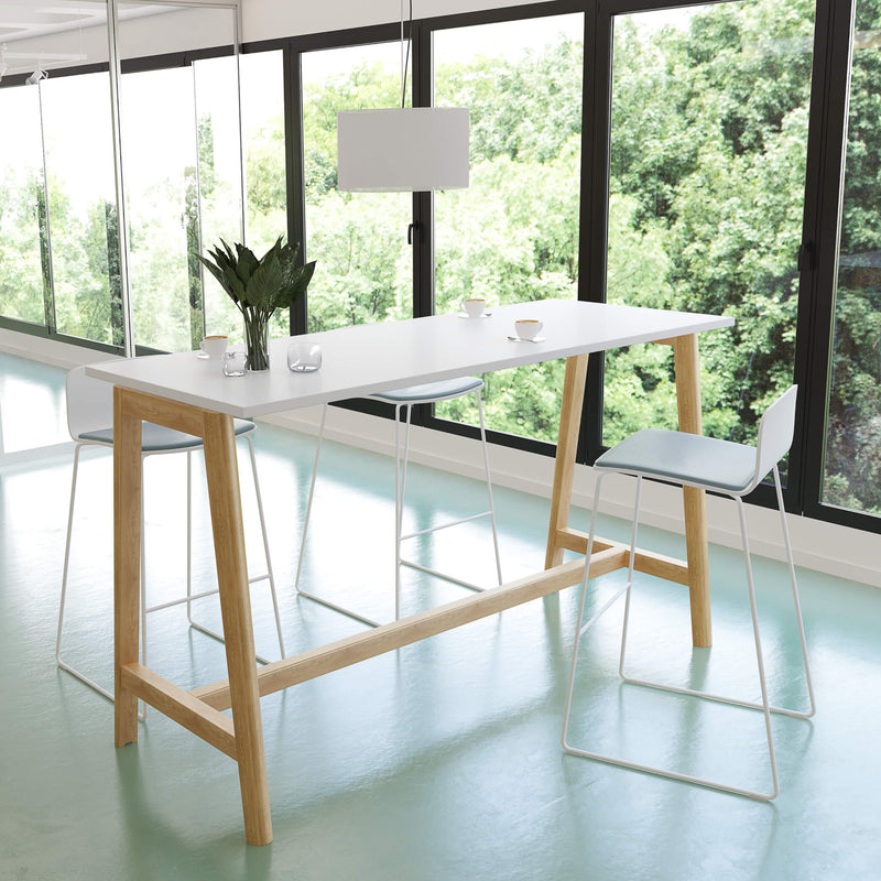 NOVA WOOD Hochtisch | Massivholz-Gestell, 1600 x 700 mm, Weiß - 1 Main Image