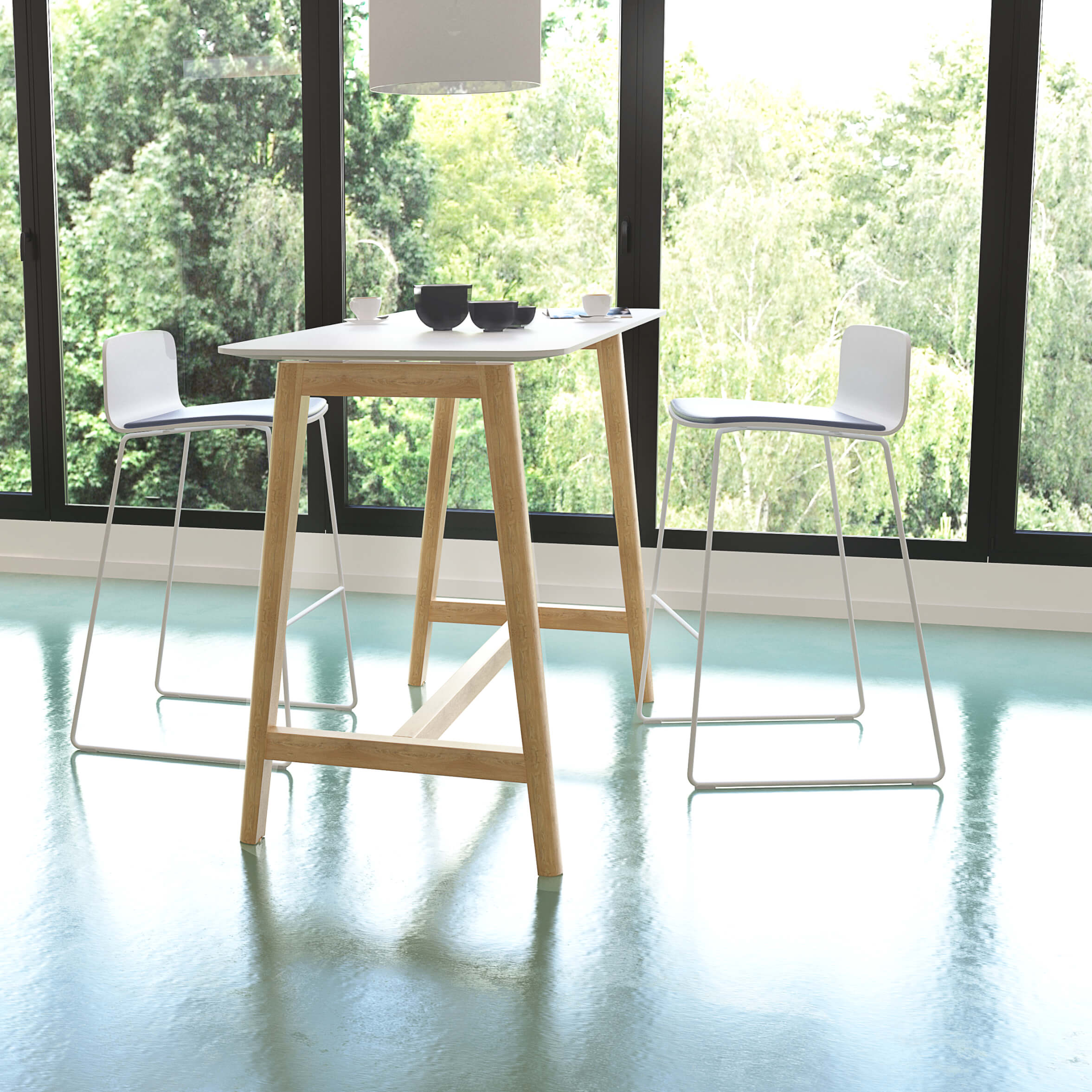 NOVA WOOD Tabella alta | Frame in legno massiccio, 1800 x 700 mm, HPL bianco