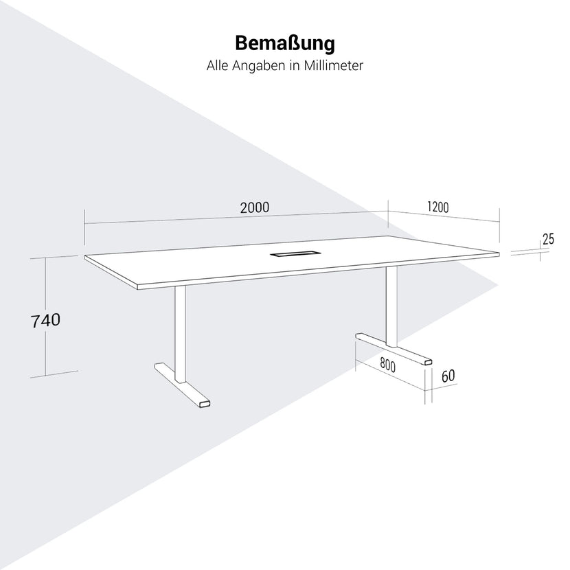 T-EASY Tableau de conférence | 2000 x 1200 mm (8 - 10 personnes), électrifié, chêne ambre
