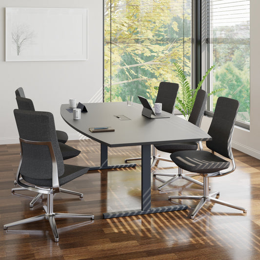 T-EASY conference table | boat shape, 1800 - 2400 mm (6 - 10 people), cable flap optional, anthracite