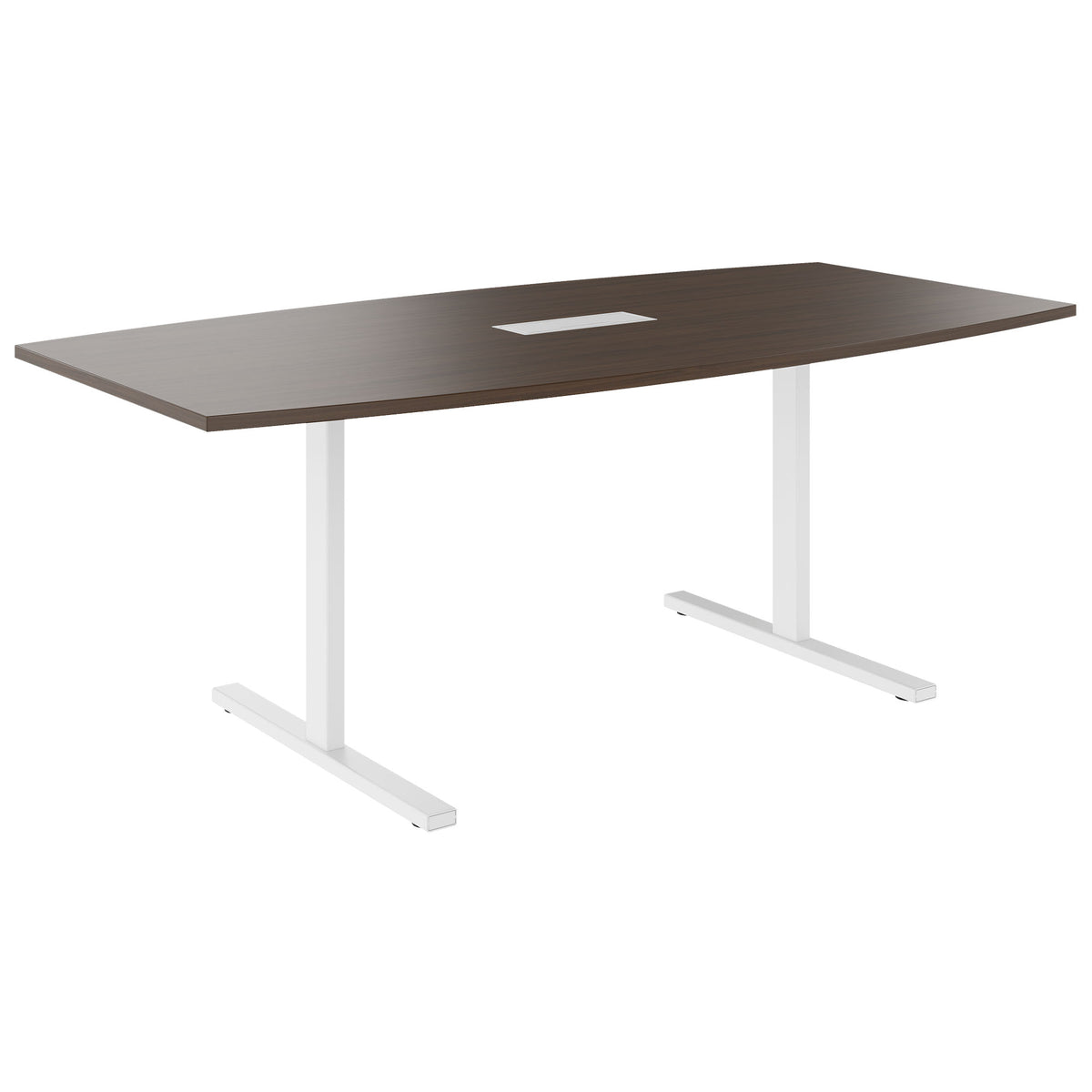 T-EASY Konferenztisch | Bootsform, 1800 - 2400 mm (6 - 10 Personen), Kabelklappe optional, Nussbaum - 1 Lightbox Main Image