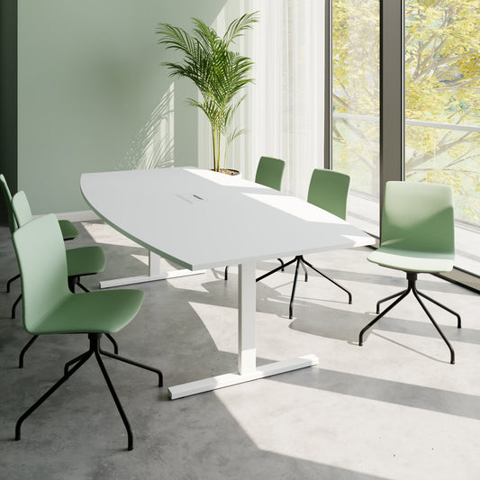 T-EASY conference table | boat shape, 1800 - 2400 mm (6 - 10 people), cable flap optional, white