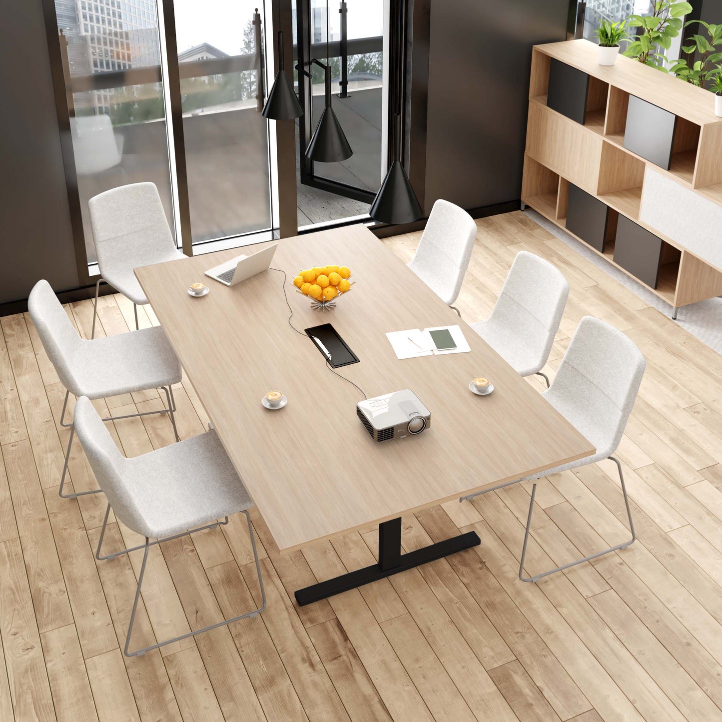 T-EASY conference table | 2000 x 1200 mm (8 - 10 people), electrified, amber oak