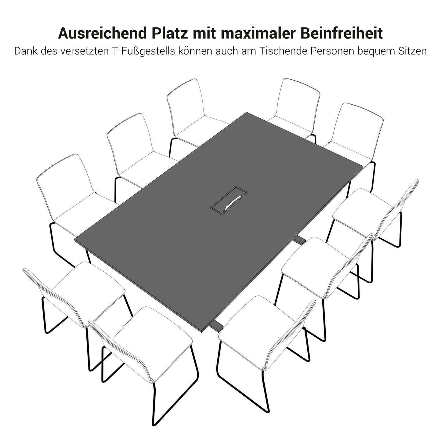 Table de conférence T-EASY | 2000 x 1200 mm (8 - 10 personnes), électrifié, chêne du nord gris