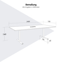 Table de conférence T-EASY | 2400 x 1200 mm (10 - 12 personnes), électrifié, érable