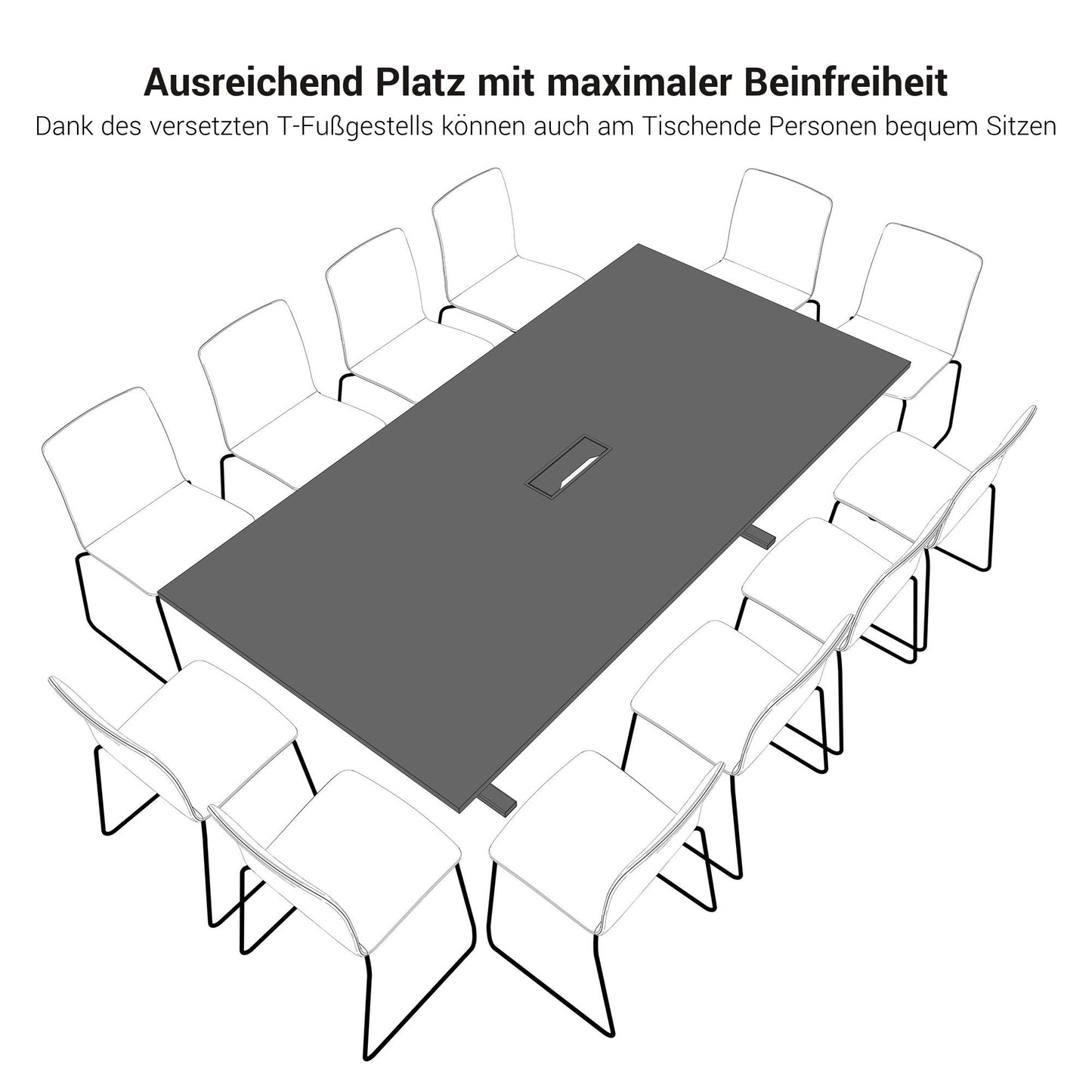 Table de conférence T-EASY | 2400 x 1200 mm (10 - 12 personnes), électrifié, érable