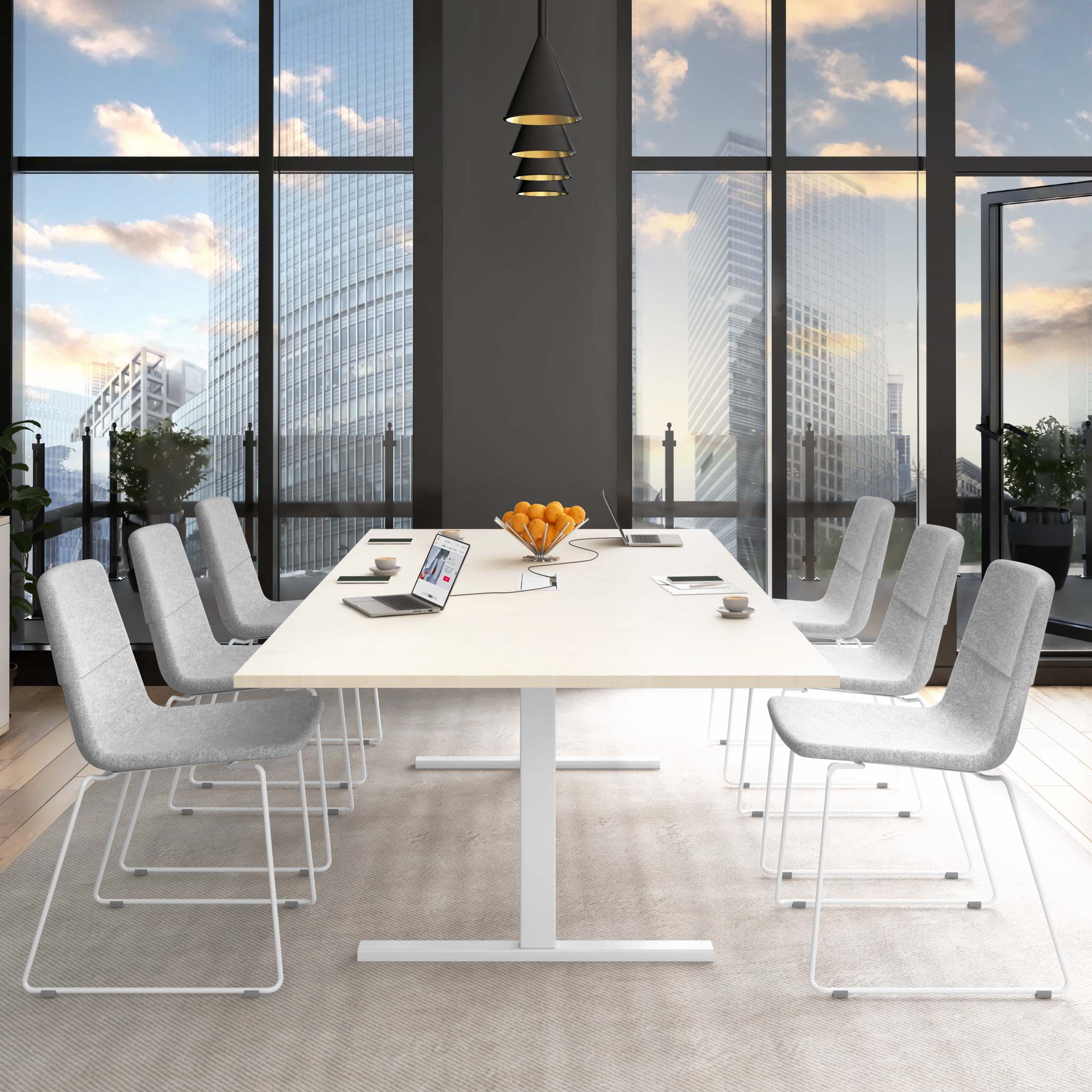T-EASY Tableau de conférence | 2400 x 1200 mm (10 - 12 personnes), électrifié, érable
