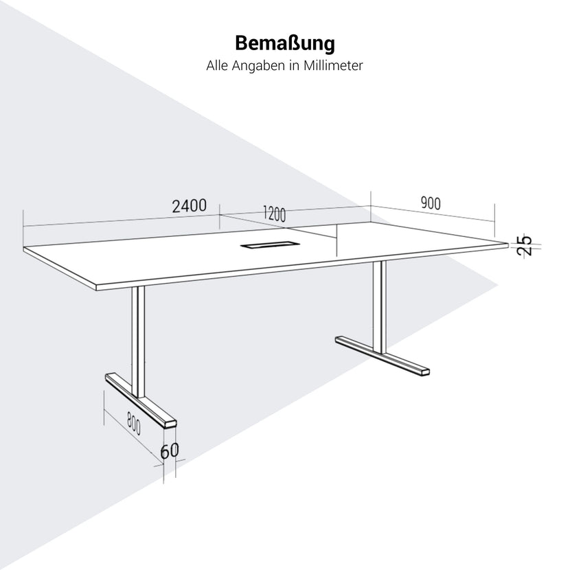 T-EASY Tableau de conférence | 2400 x 1200 mm (10 - 12 personnes), électrifiée, cendres de sable