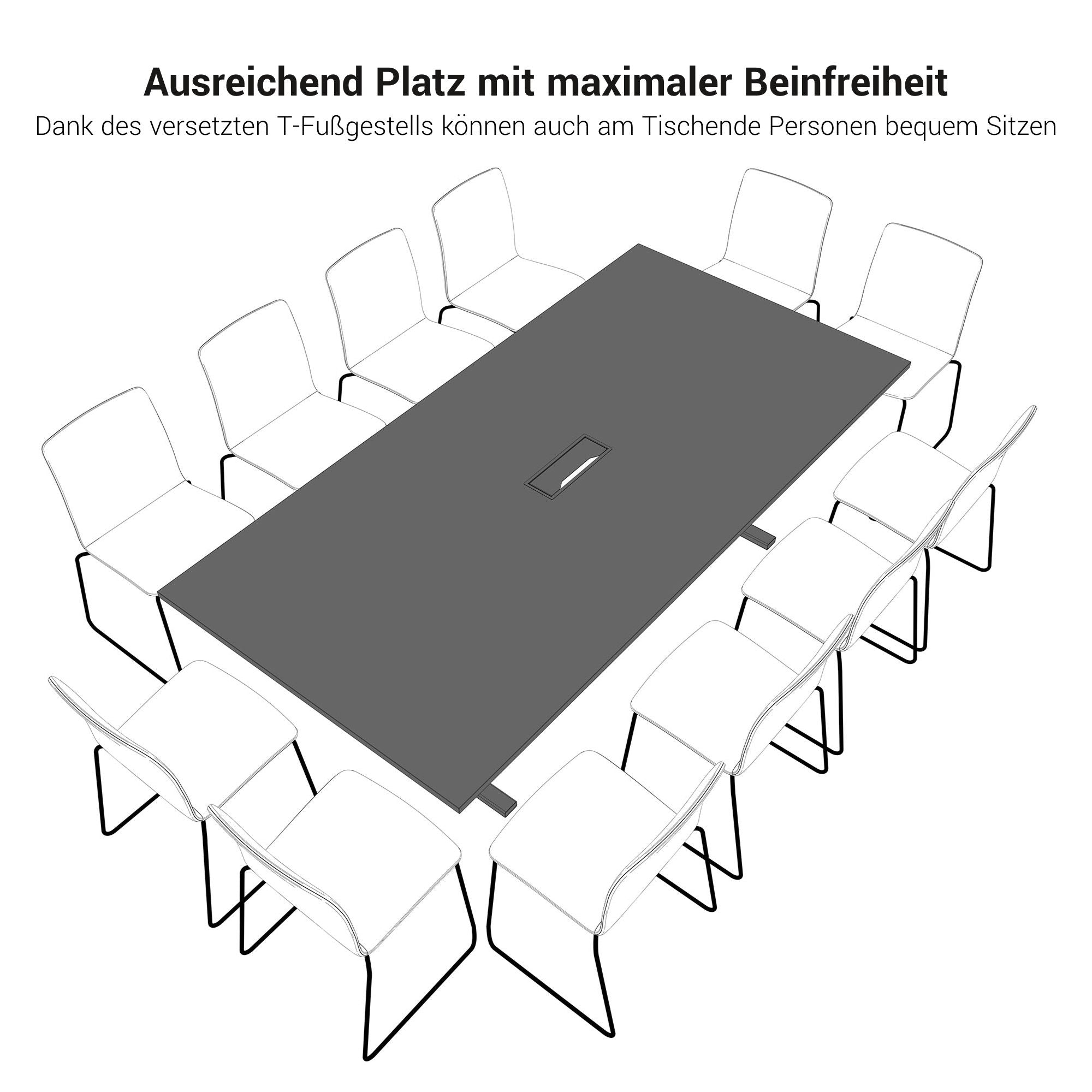 T-sey conference table | 2400 x 1200 mm (10 - 12 people), electrified, white